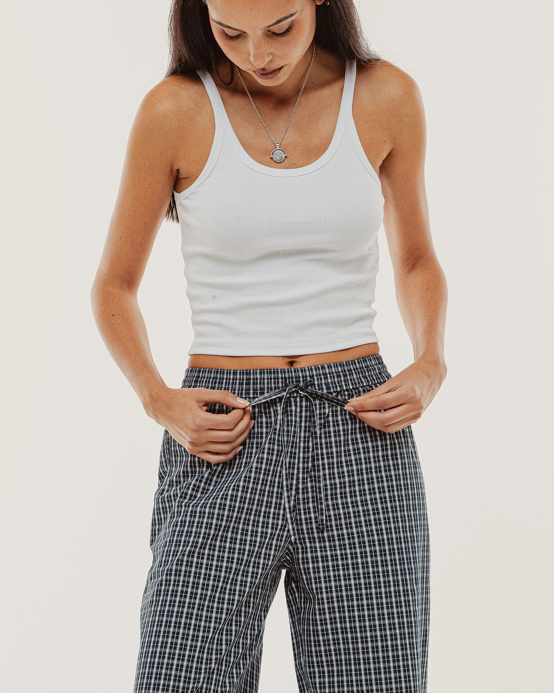 Olivia Drawstring Pant - Navy Plaid - Image 7