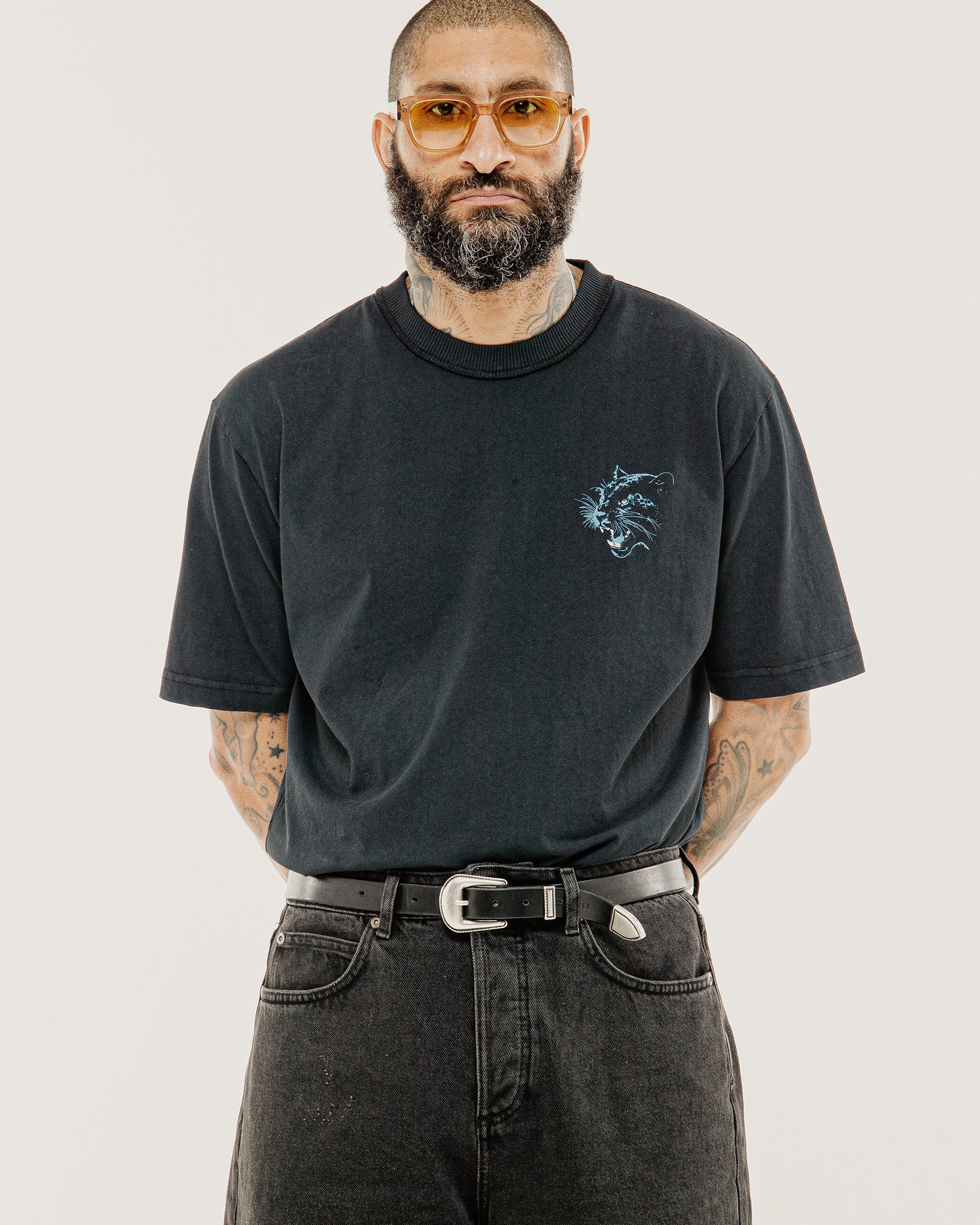 Panther Sports Boxy T-Shirt - Heavy Washed Black - Image 2