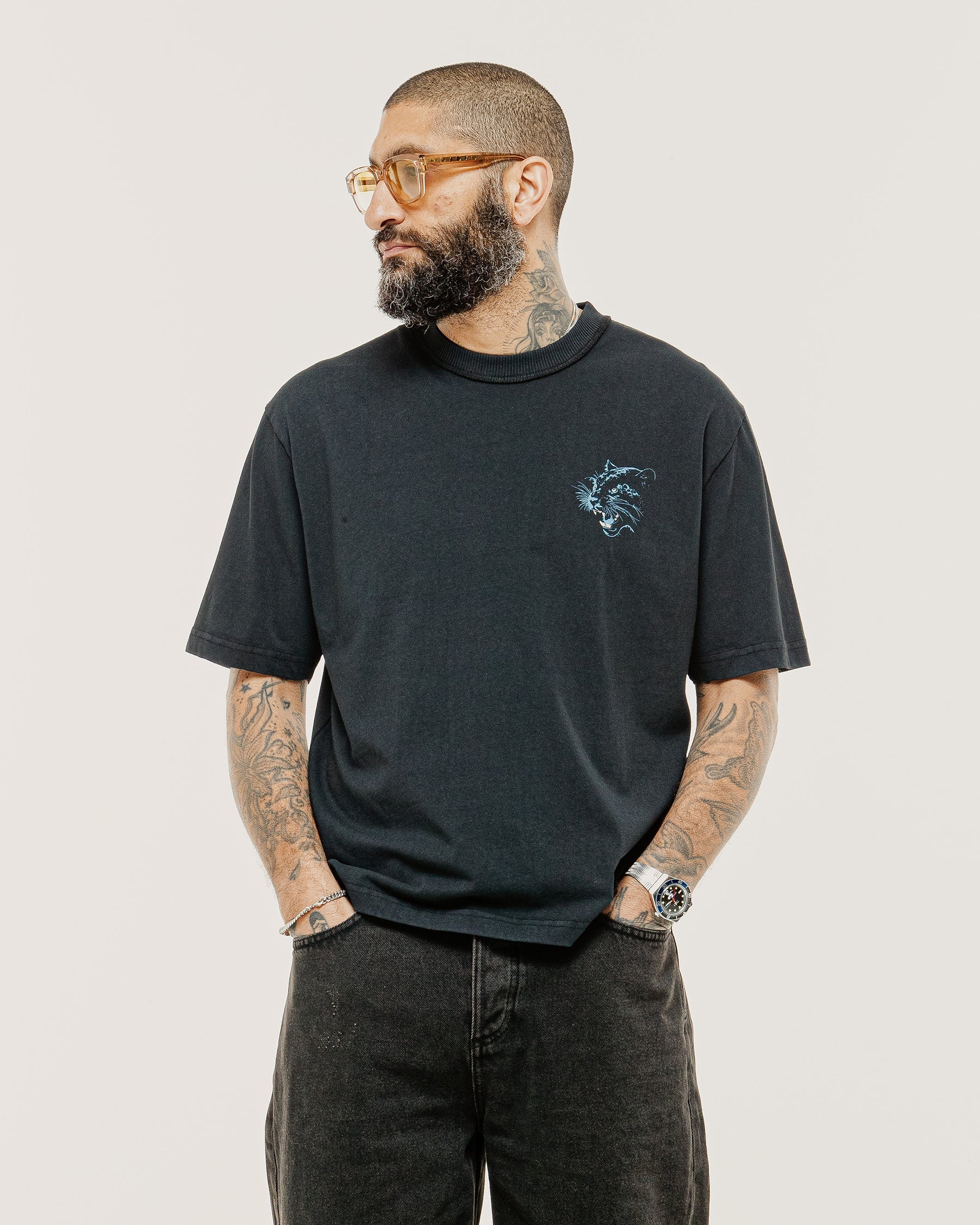 Panther Sports Boxy T-Shirt - Heavy Washed Black - Image 7