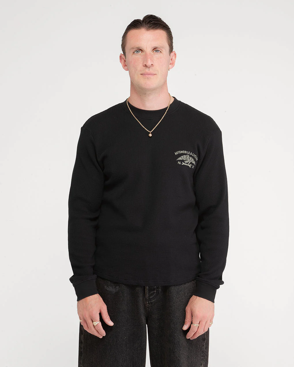 Parts & Service Waffle Longsleeve - Washed Black - Image 4