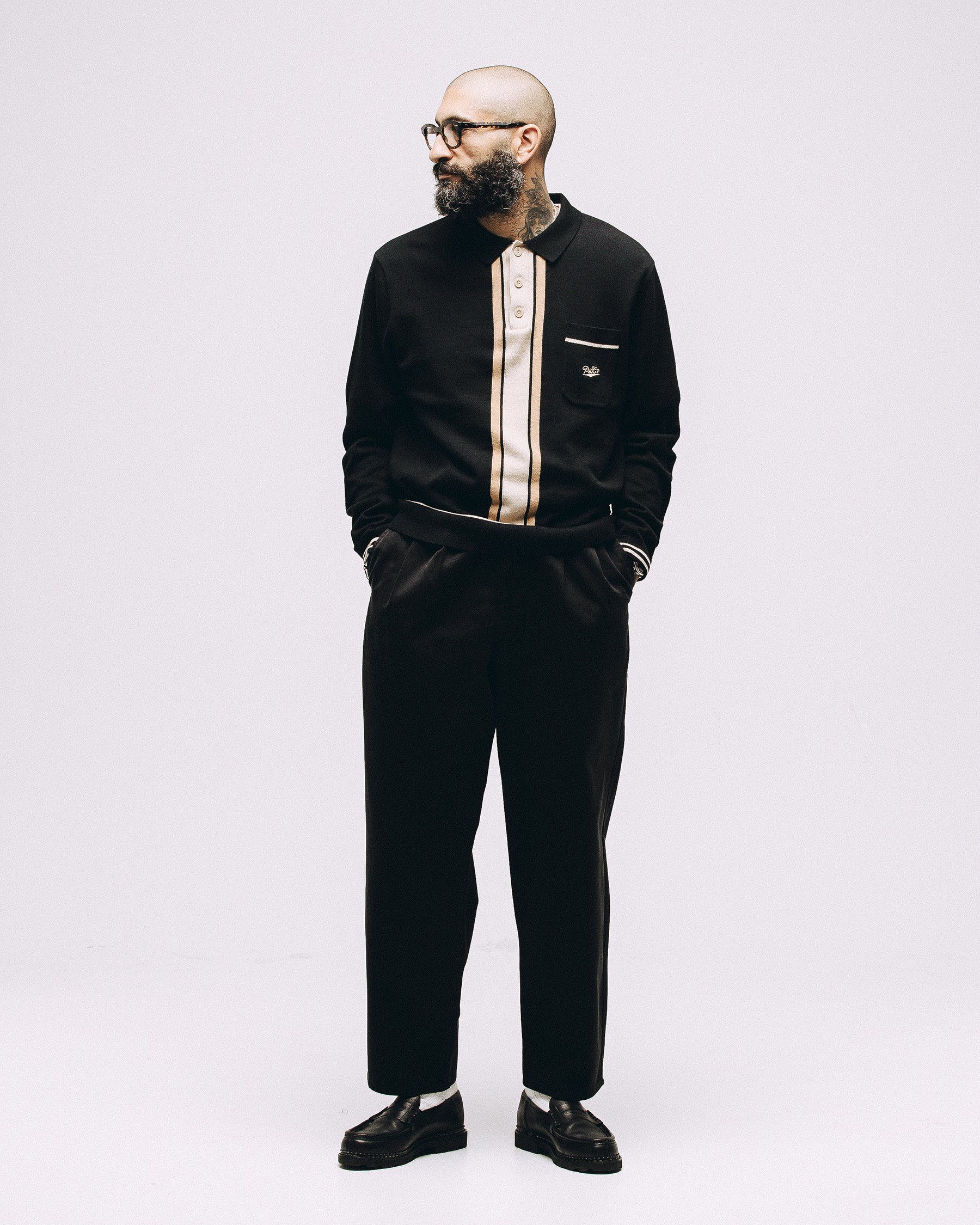 Isaac Longsleeve Knitted Polo - Black - Image 4
