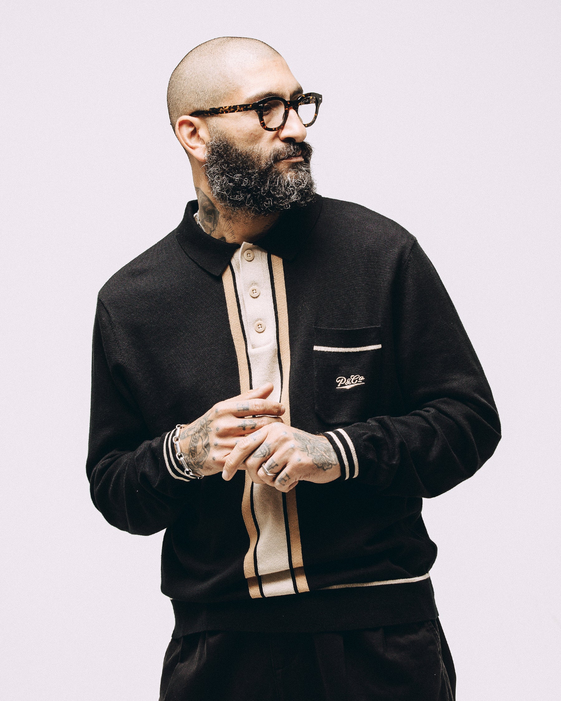 Isaac Longsleeve Knitted Polo - Black - Image 5