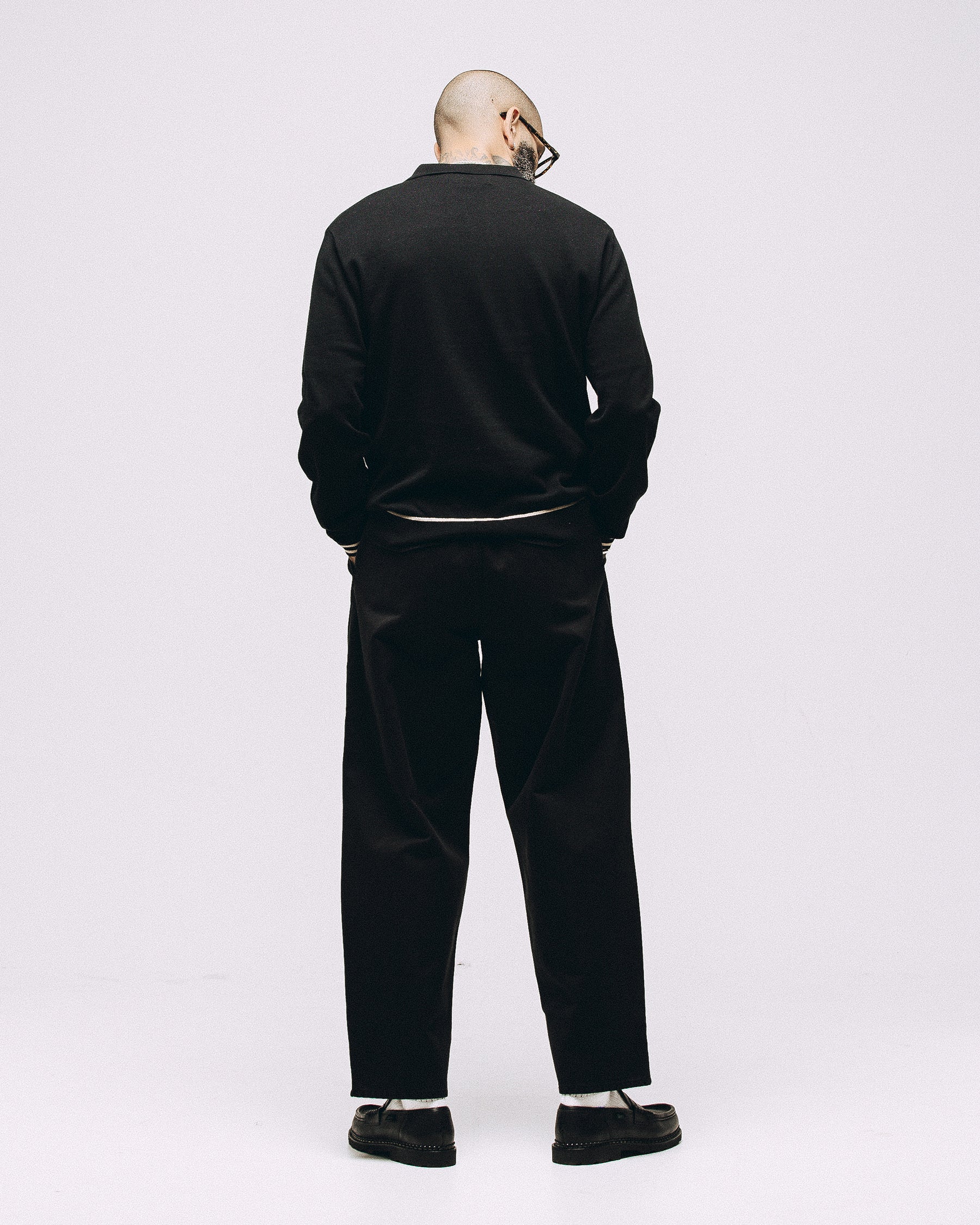 Isaac Longsleeve Knitted Polo - Black - Image 8