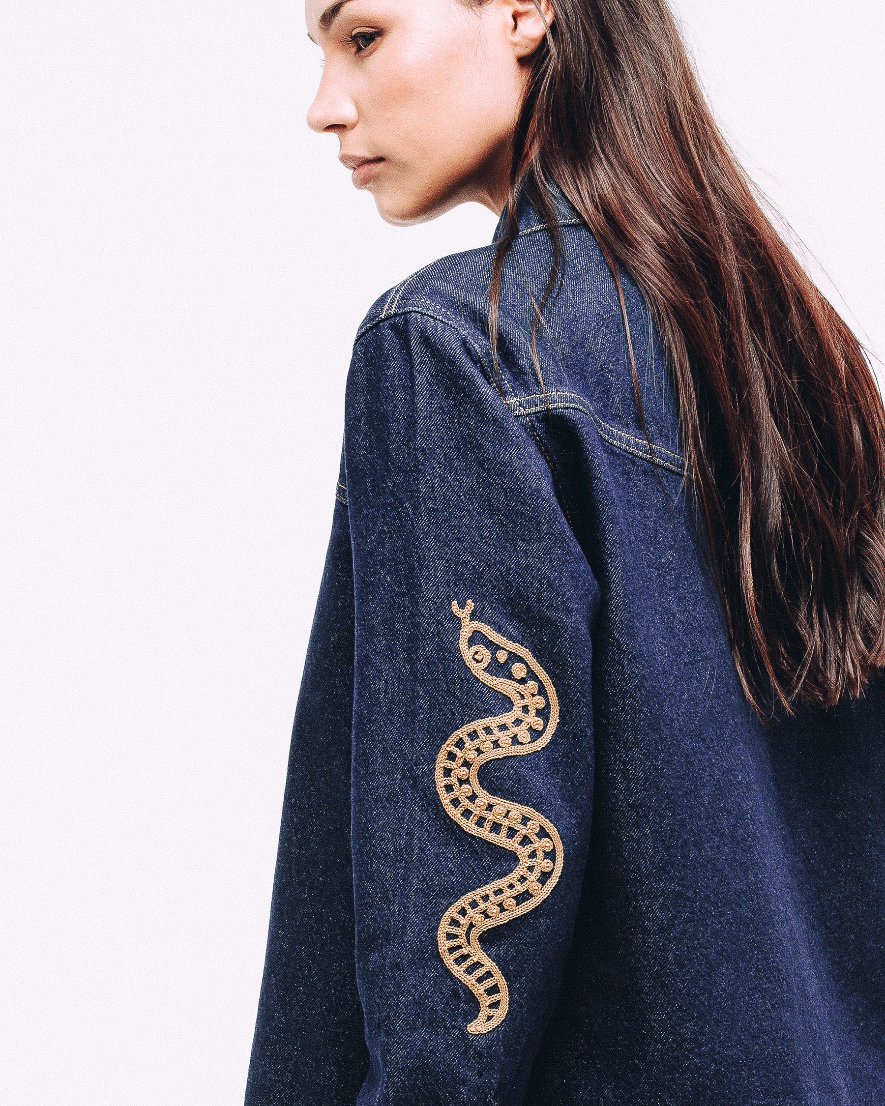 Ryder Embroidered Denim Shirt - Raw Indigo - Image 5