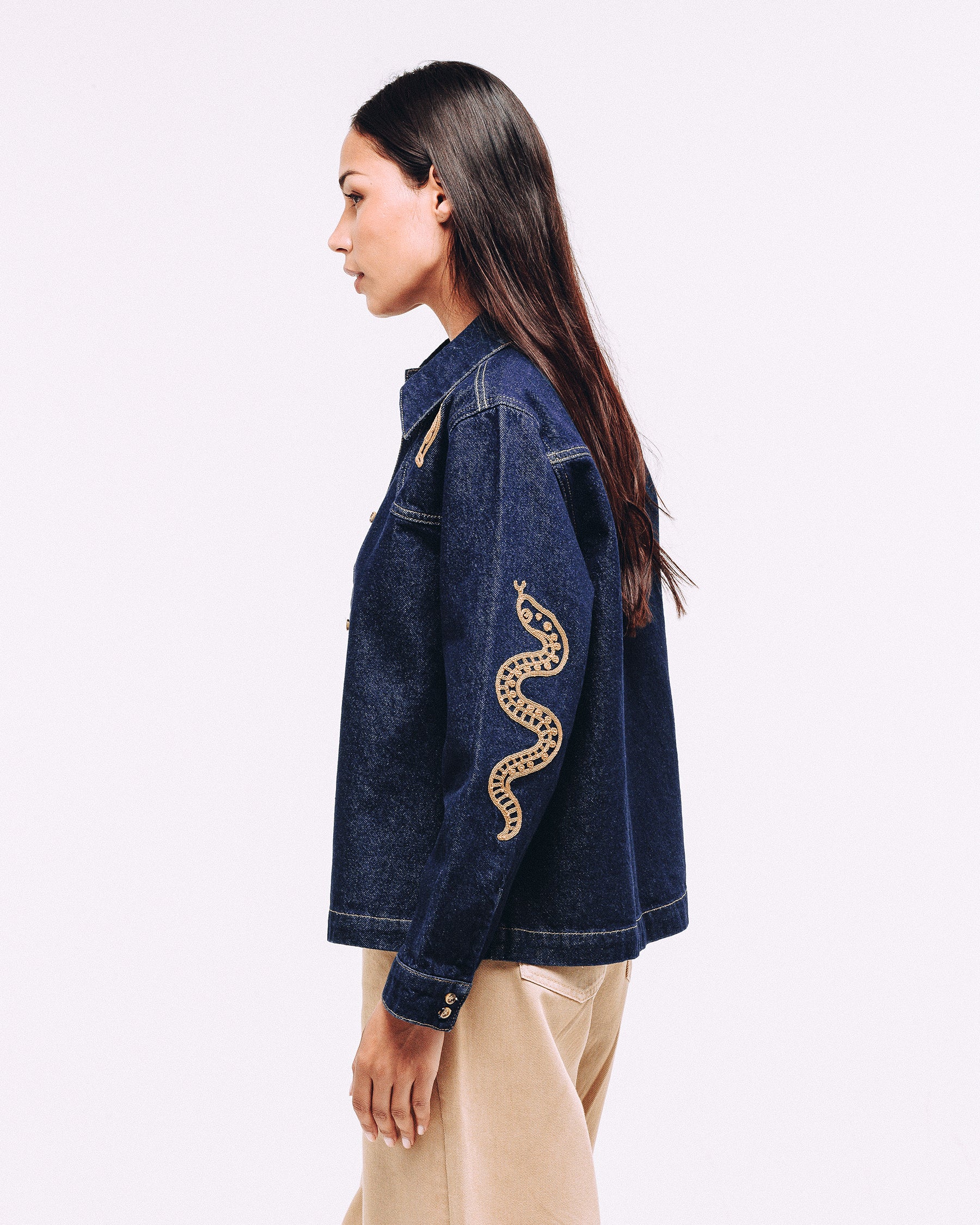 Ryder Embroidered Denim Shirt - Raw Indigo - Image 6