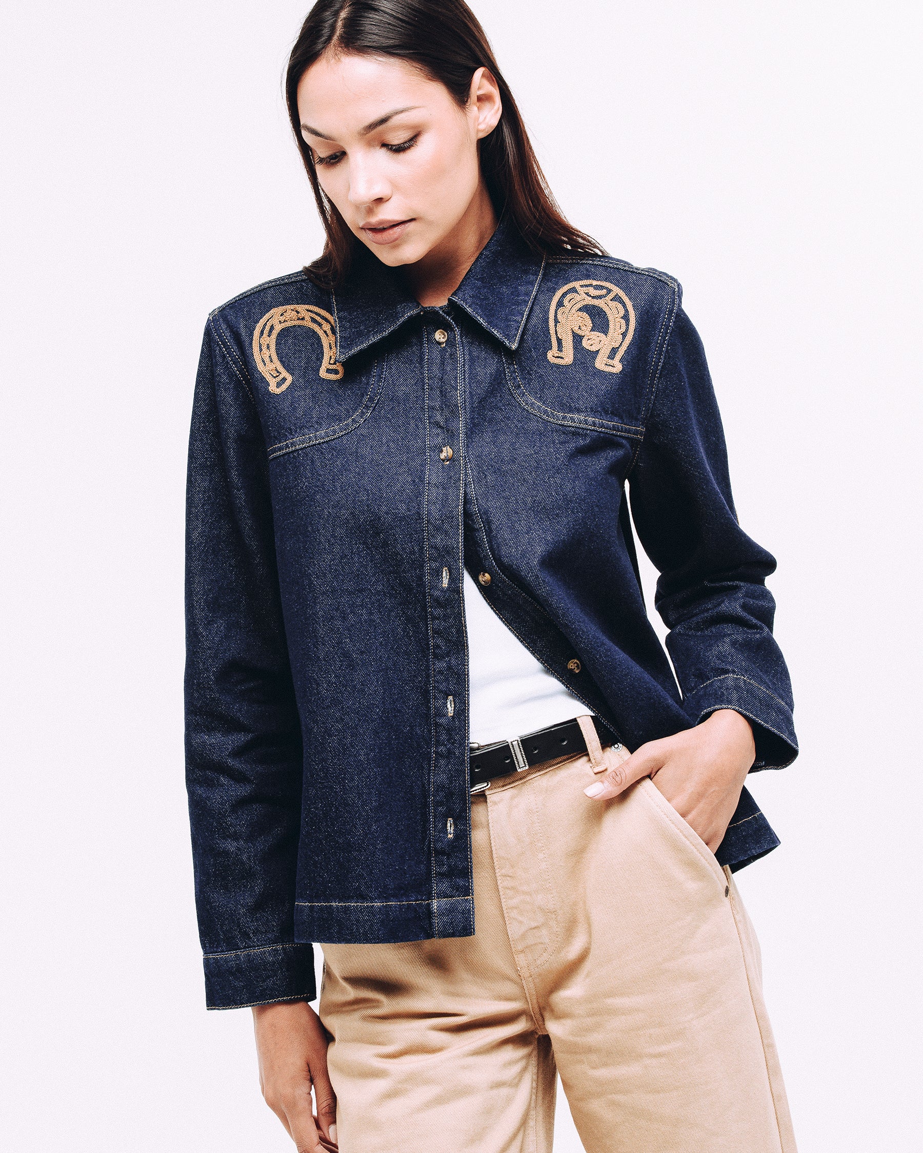 Ryder Embroidered Denim Shirt - Raw Indigo - Image 7