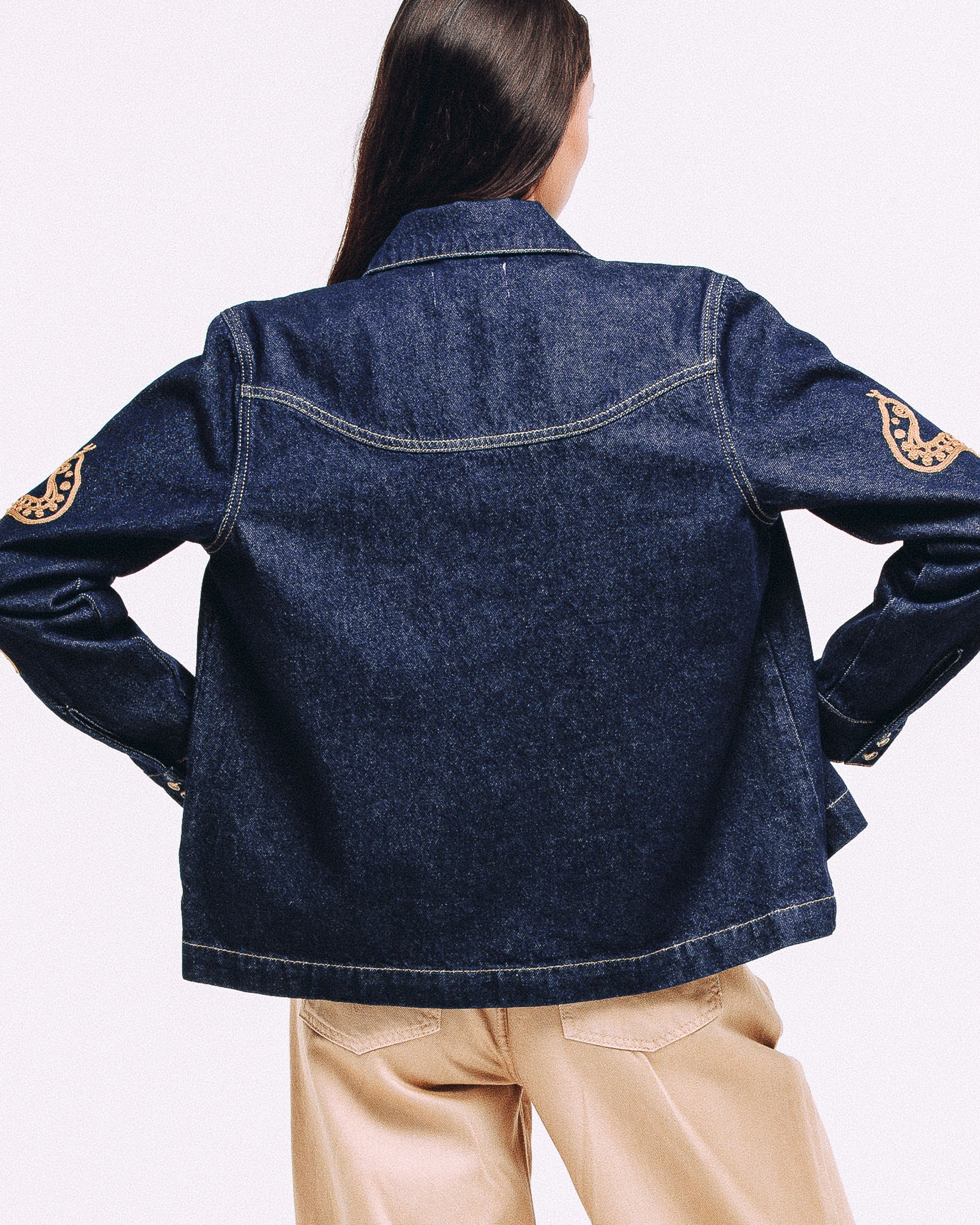 Ryder Embroidered Denim Shirt - Raw Indigo - Image 8