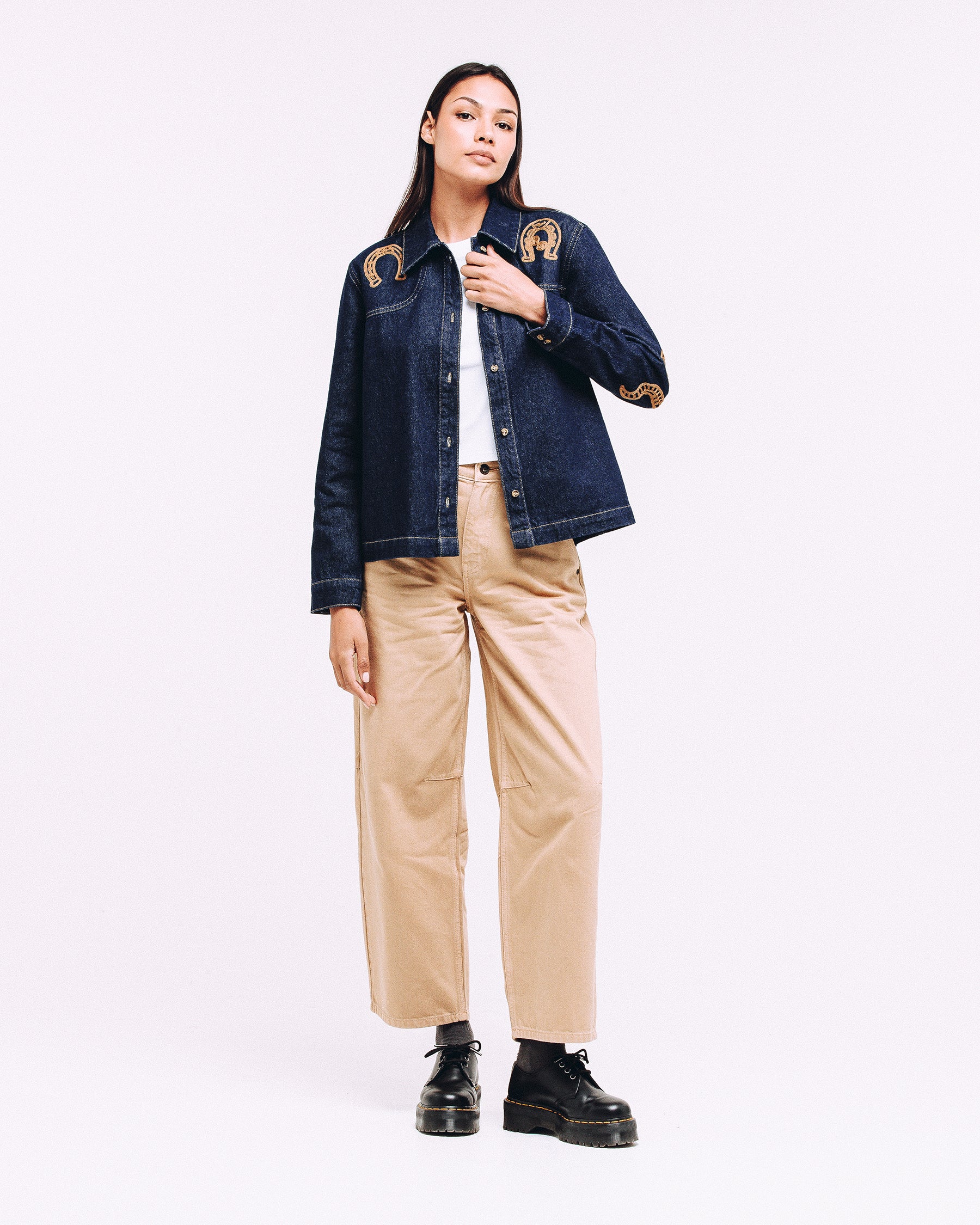 Ryder Embroidered Denim Shirt - Raw Indigo - Image 9