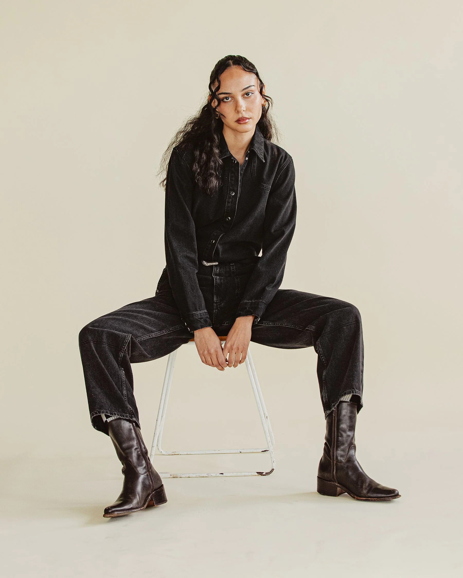 Ryder Embroidered Denim Shirt - Washed Black - Image 10