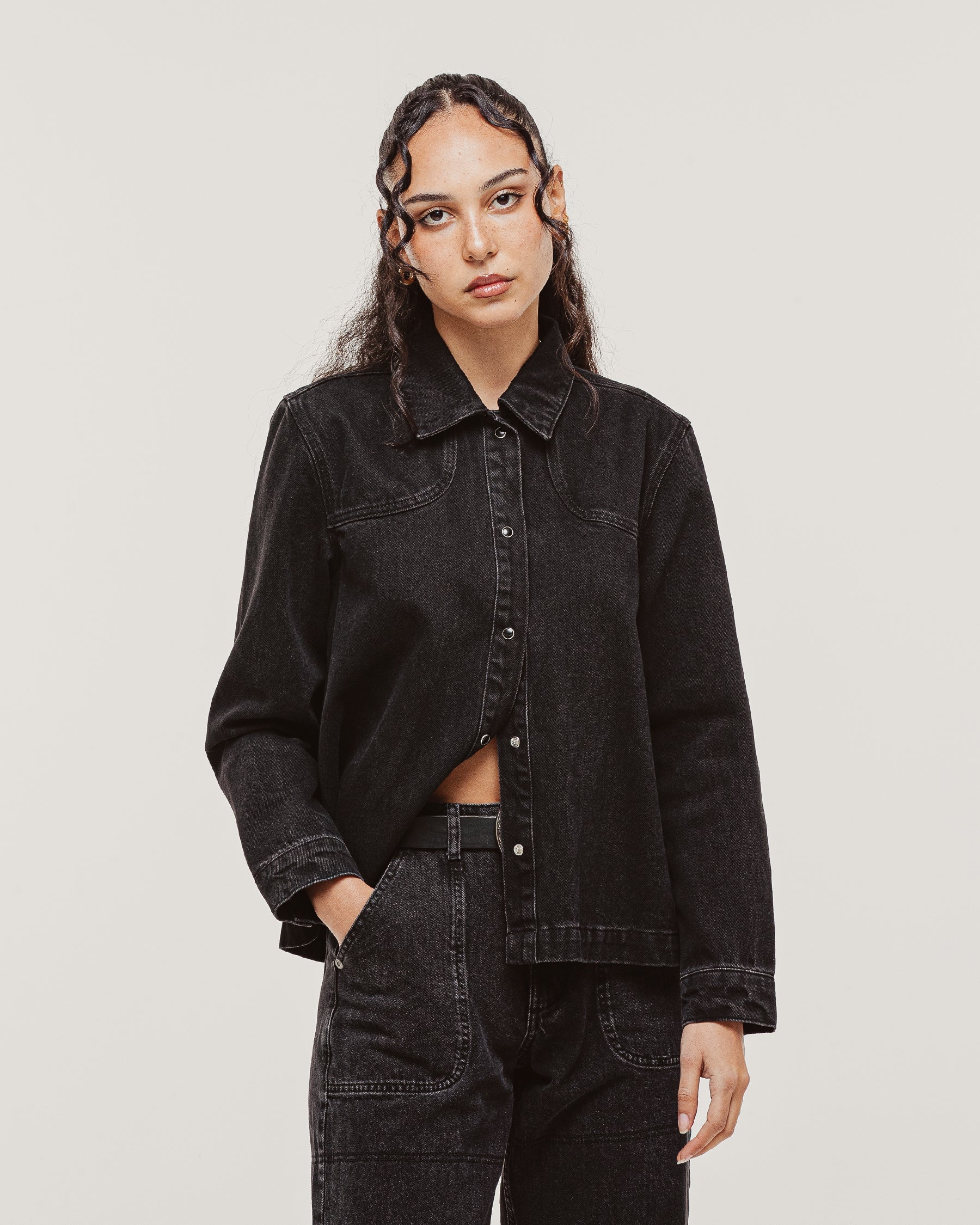 Ryder Embroidered Denim Shirt - Washed Black - Image 4