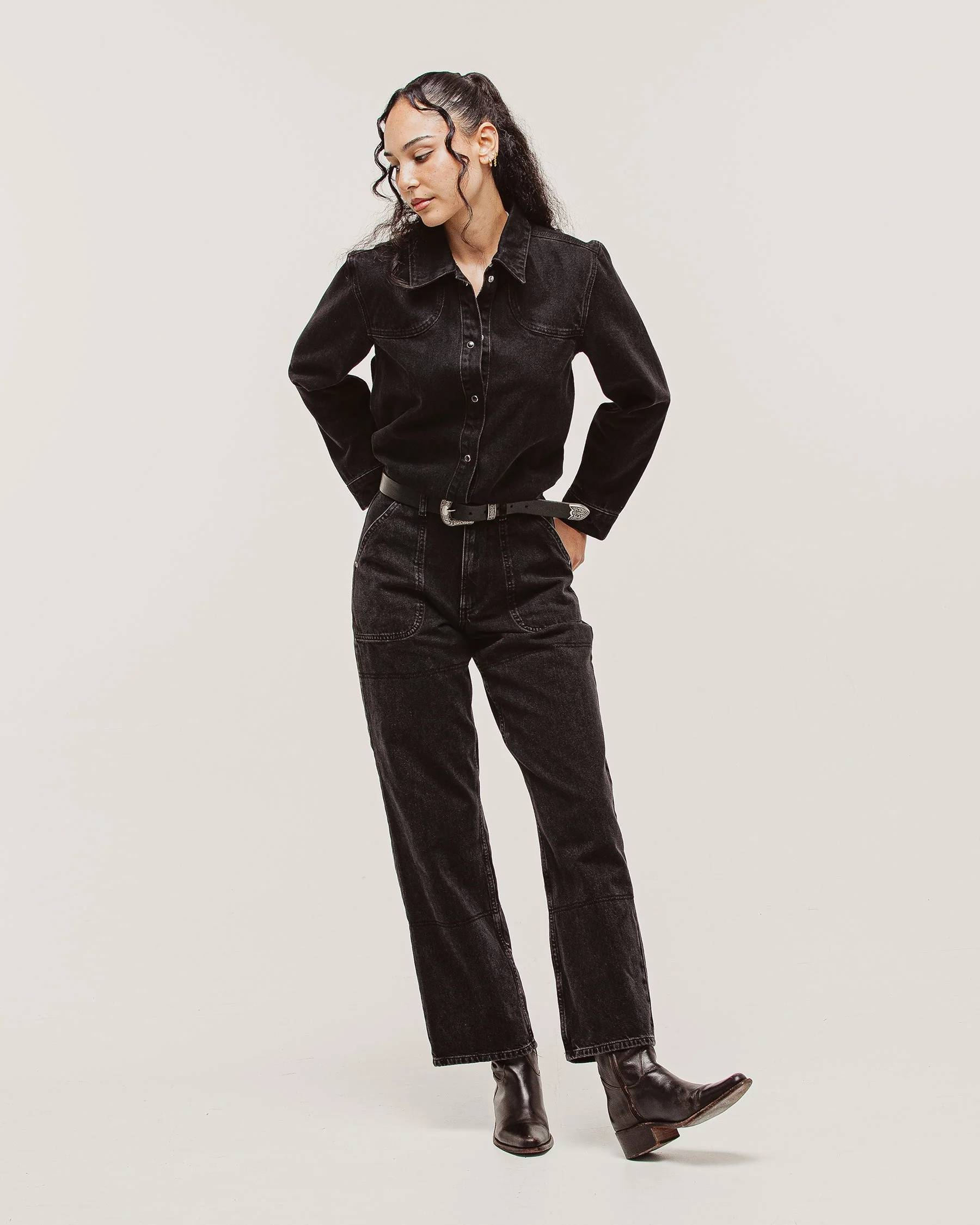 Ryder Embroidered Denim Shirt - Washed Black - Image 5