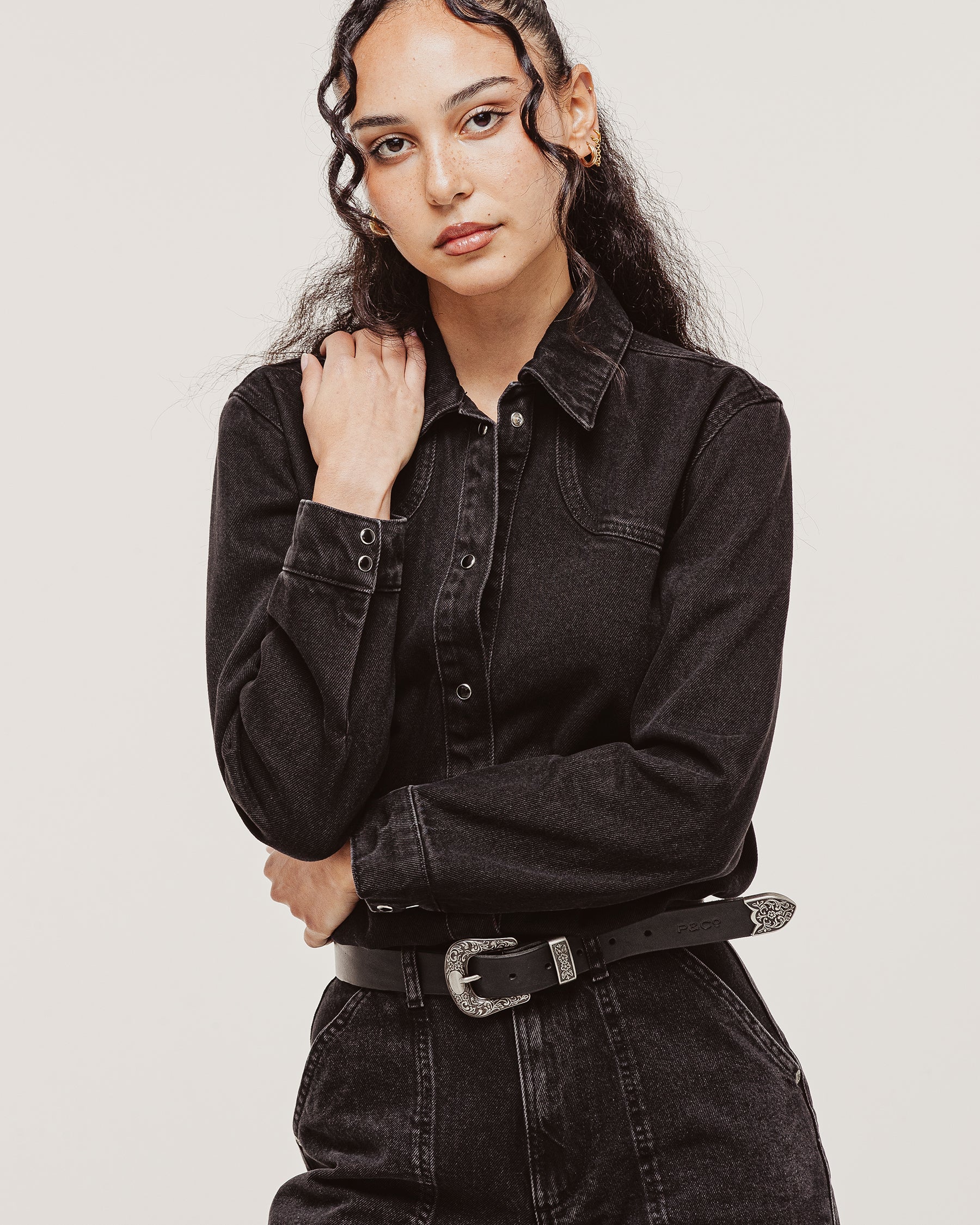 Ryder Embroidered Denim Shirt - Washed Black - Image 7