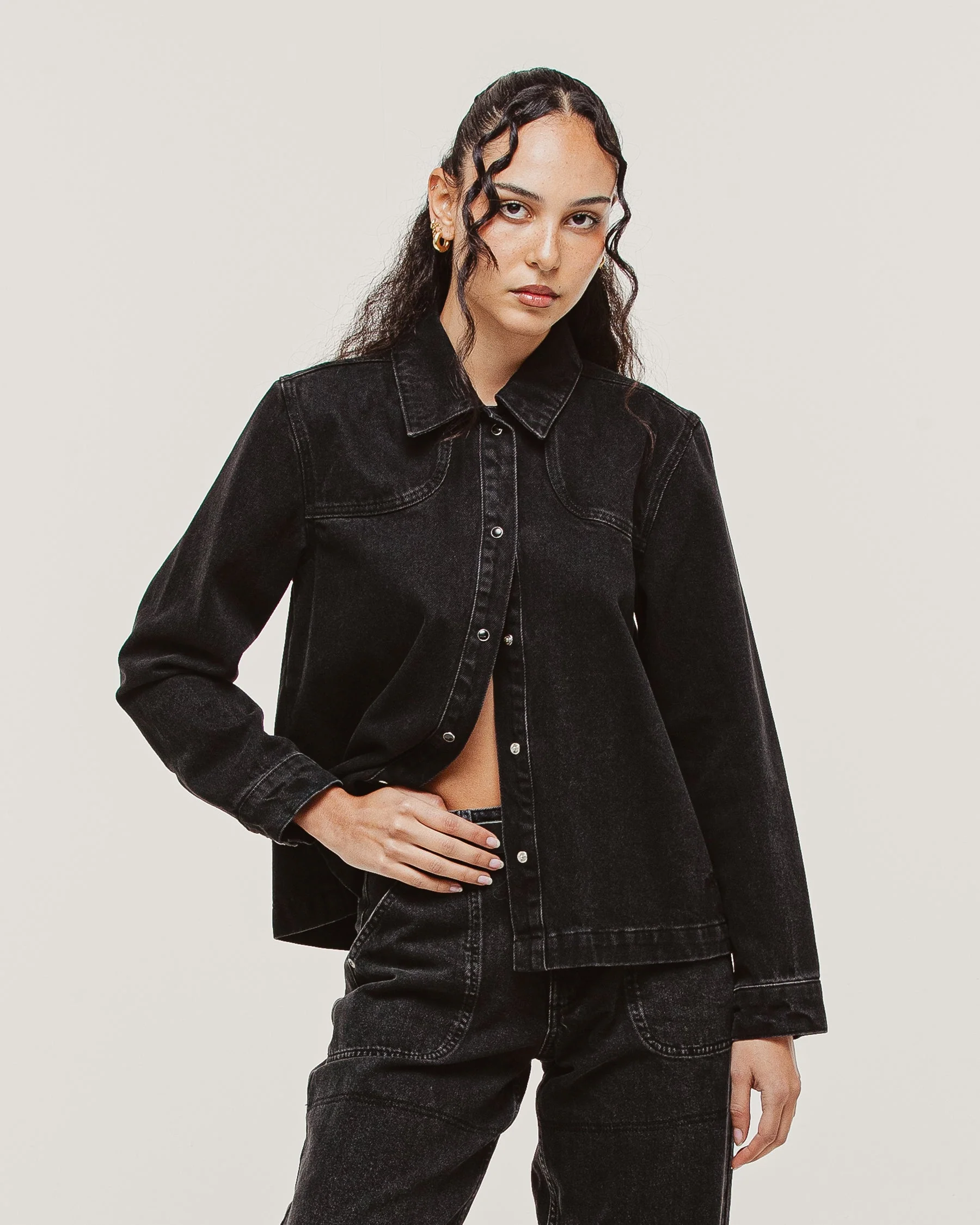 Ryder Embroidered Denim Shirt - Washed Black - Image 9