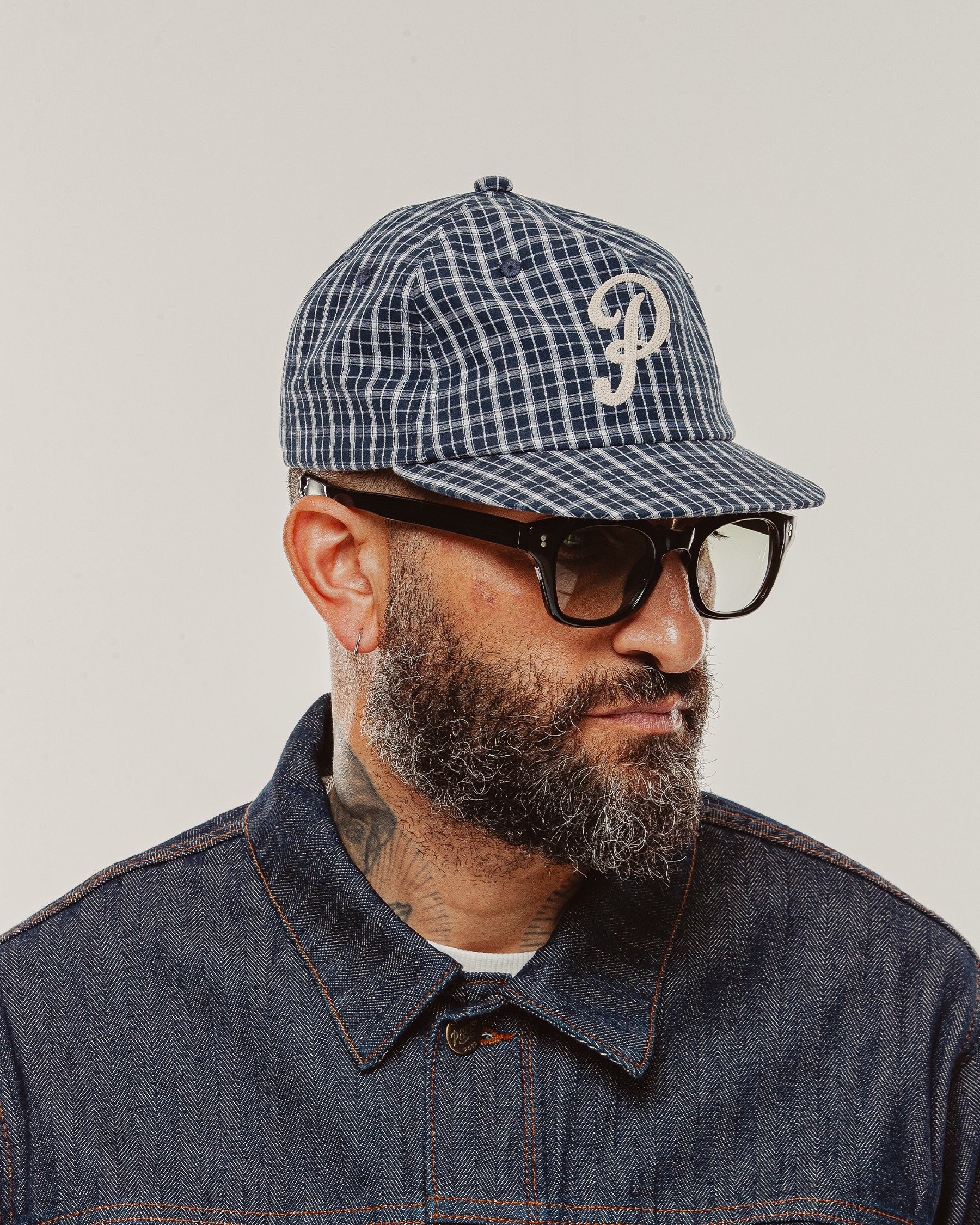 Script Cotton 5 Panel Cap - Navy Plaid - Image 3