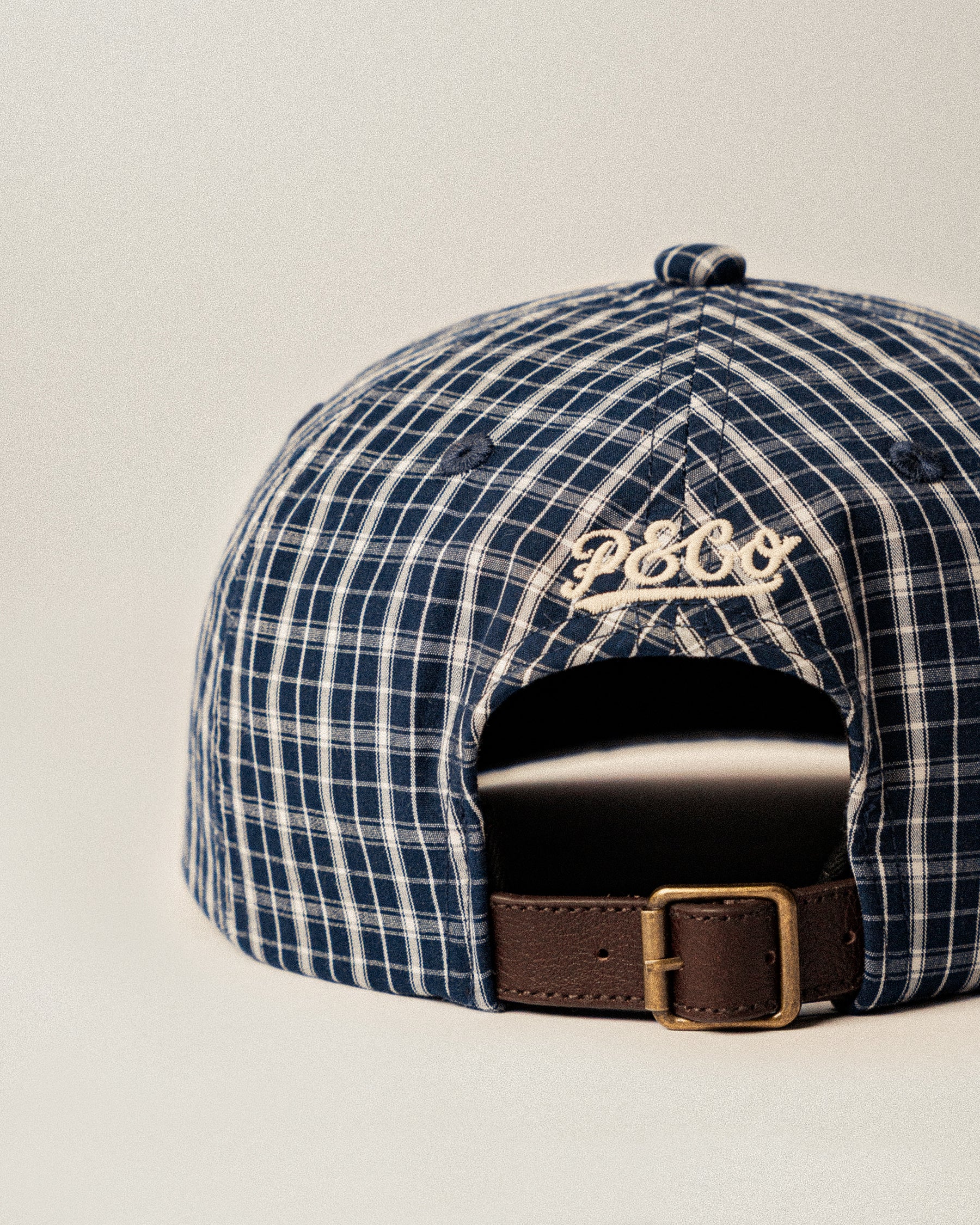 Script Cotton 5 Panel Cap - Navy Plaid - Image 4