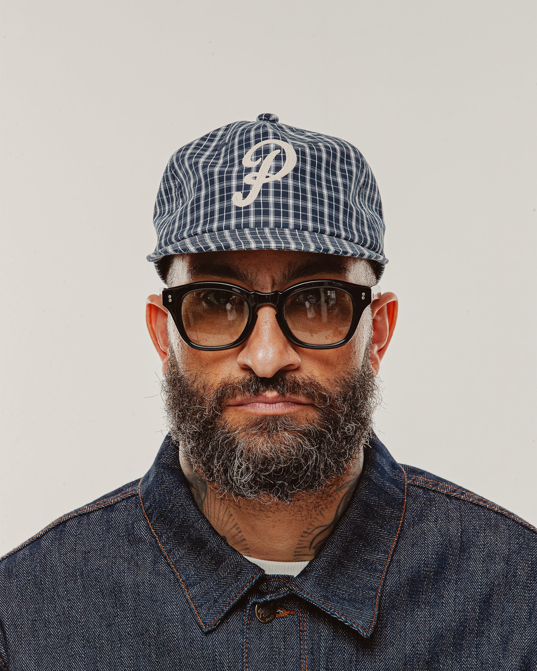 Script Cotton 5 Panel Cap - Navy Plaid - Image 5