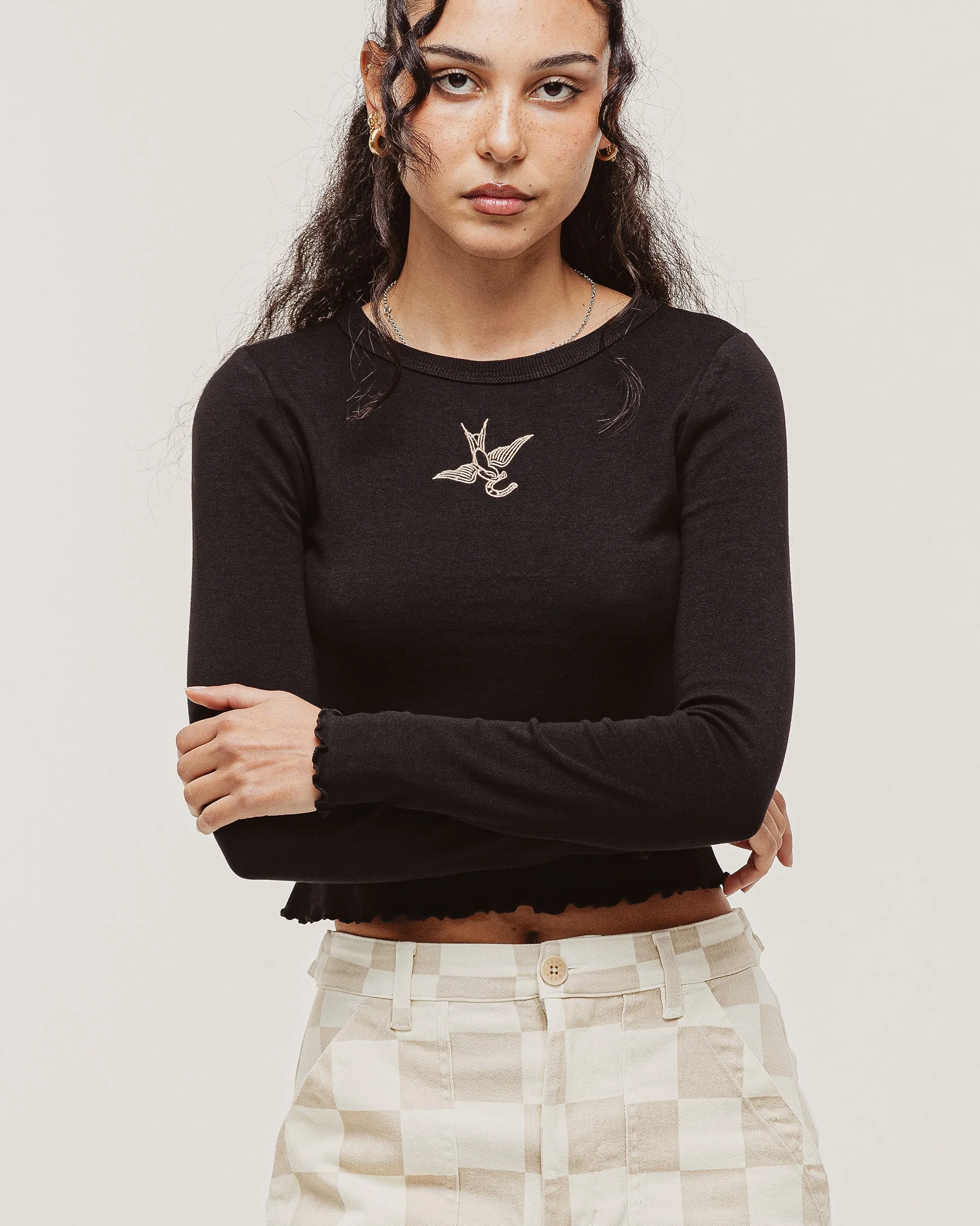 Swallow Longsleeve Baby T-Shirt - Washed Black