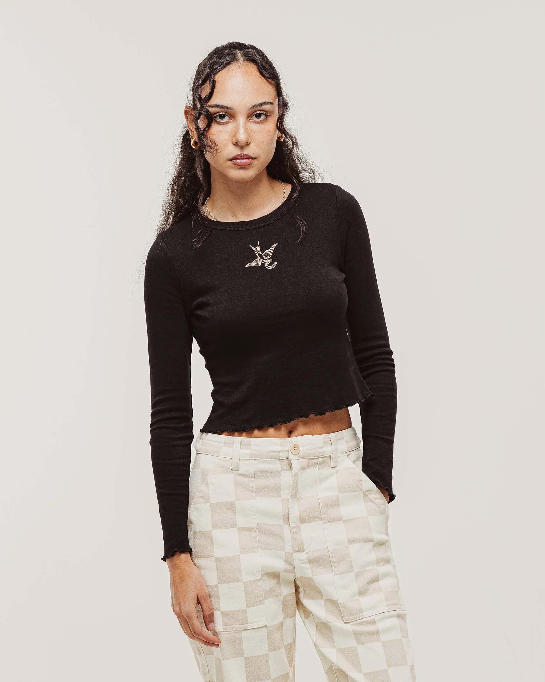 Swallow Longsleeve Baby T-Shirt - Washed Black - Image 2