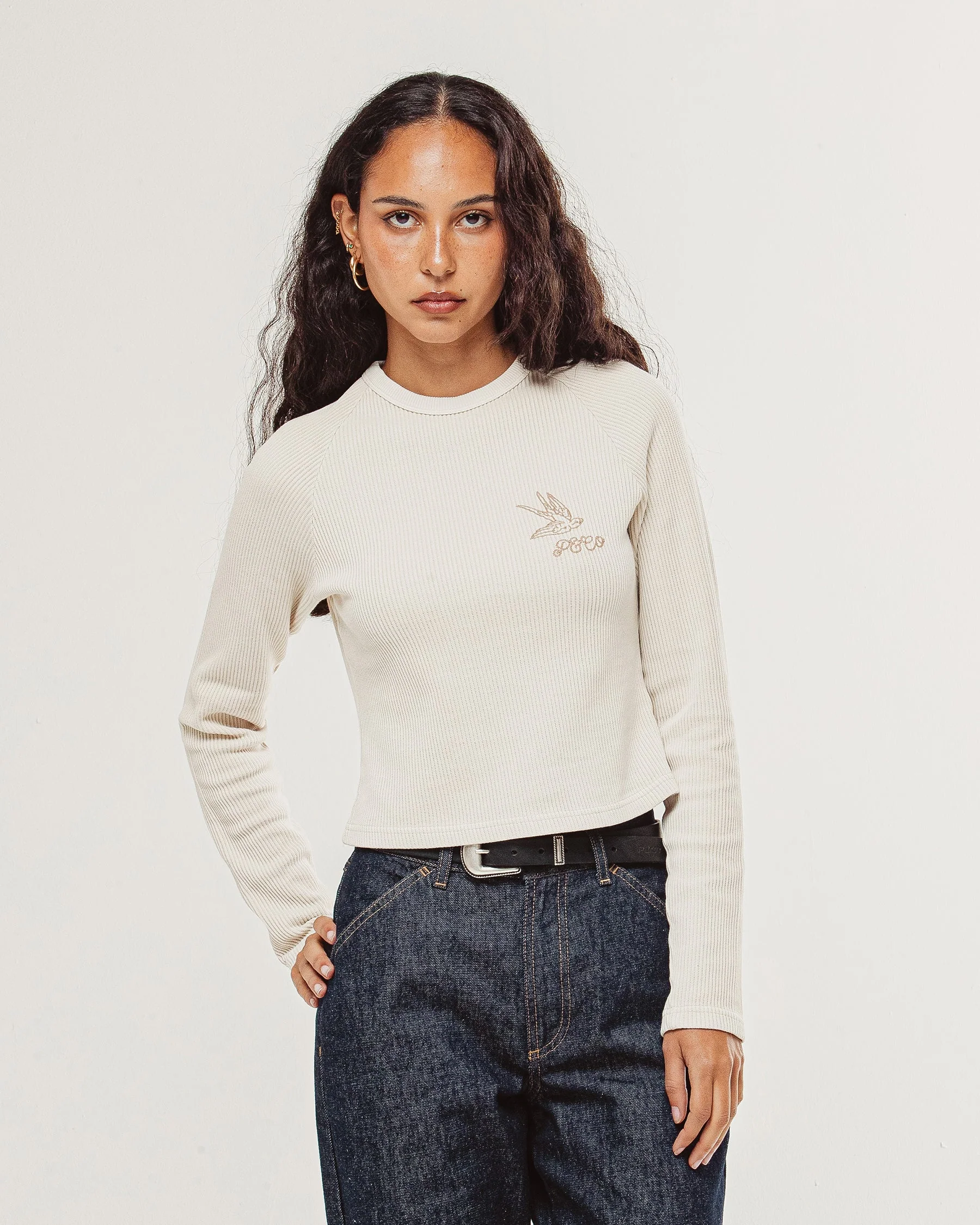 Swallow Ribbed Longsleeve Baby T-Shirt - Oatmeal - Image 2
