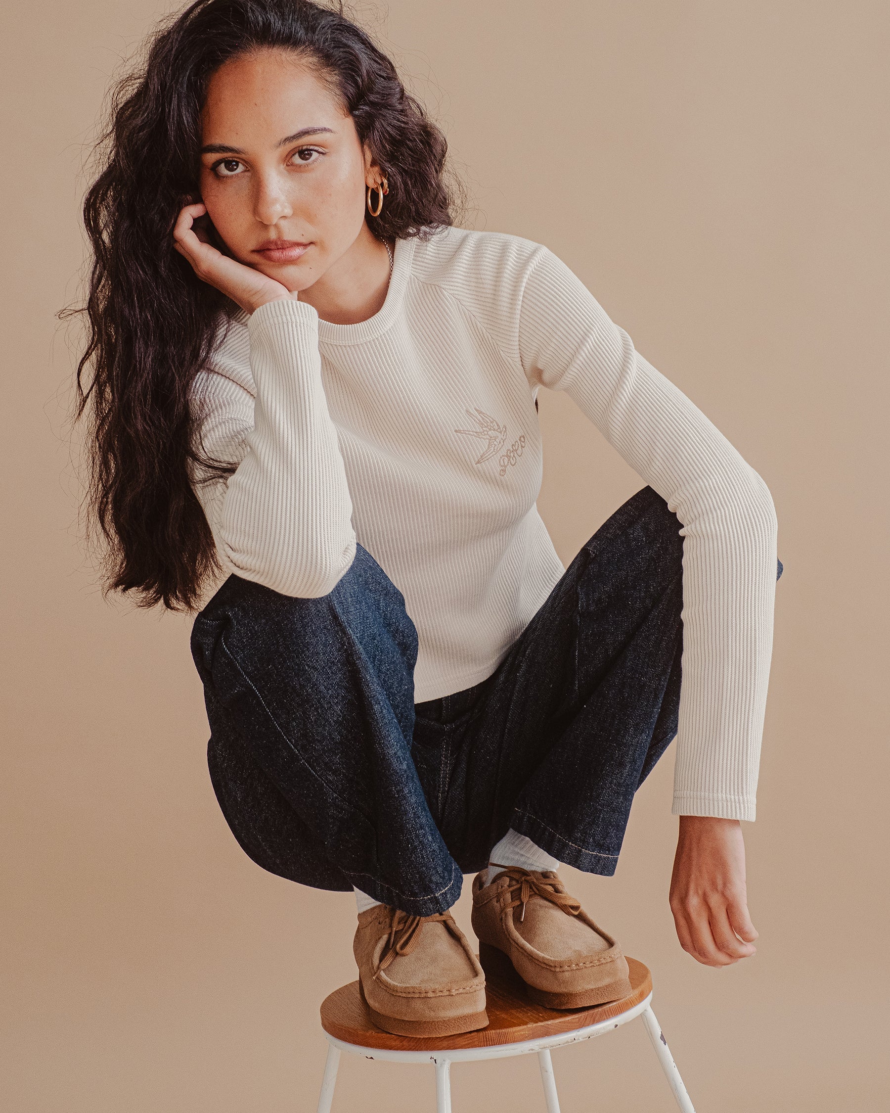 Swallow Ribbed Longsleeve Baby T-Shirt - Oatmeal - Image 6