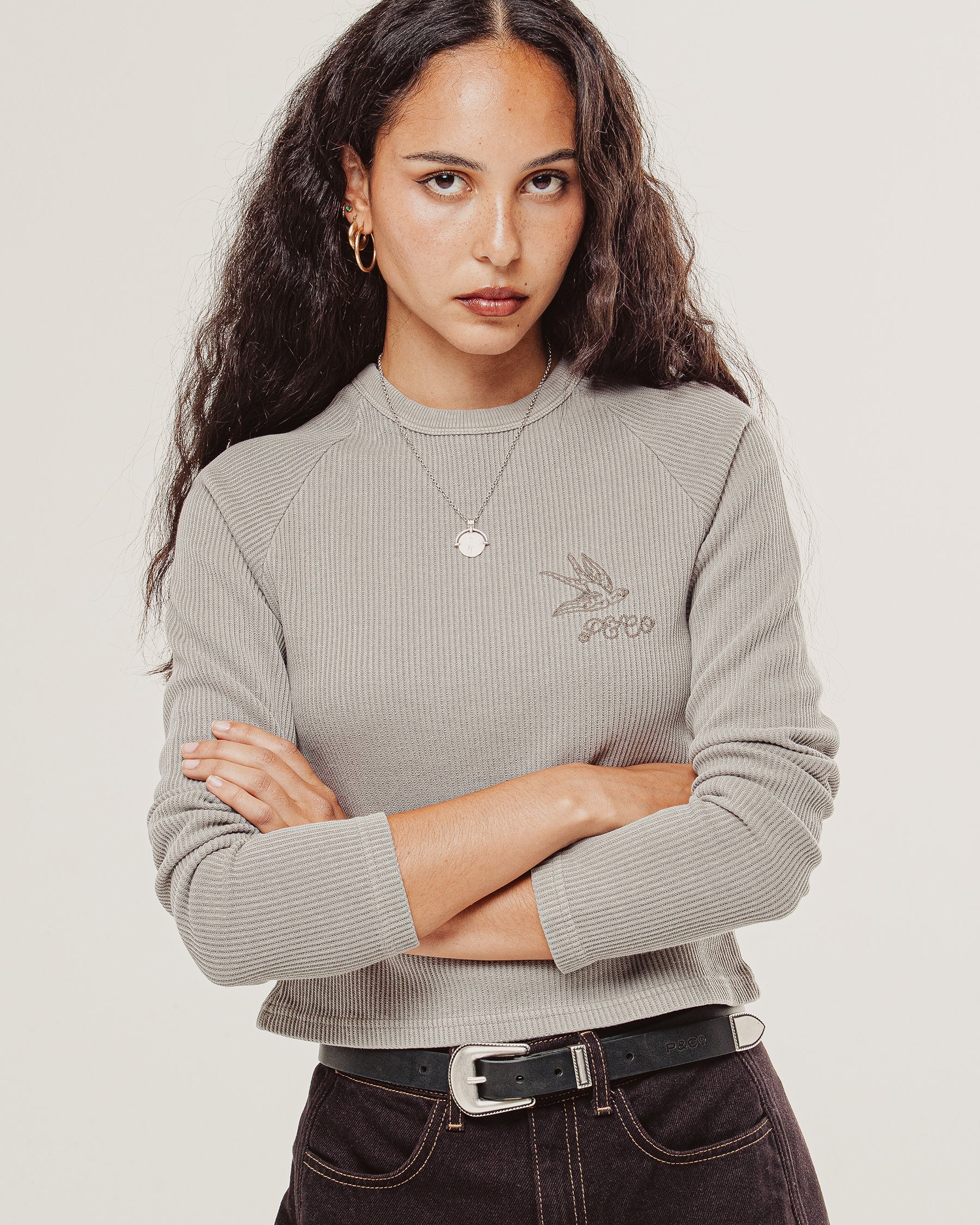 Swallow Ribbed Longsleeve Baby T-Shirt - Taupe - Image 2