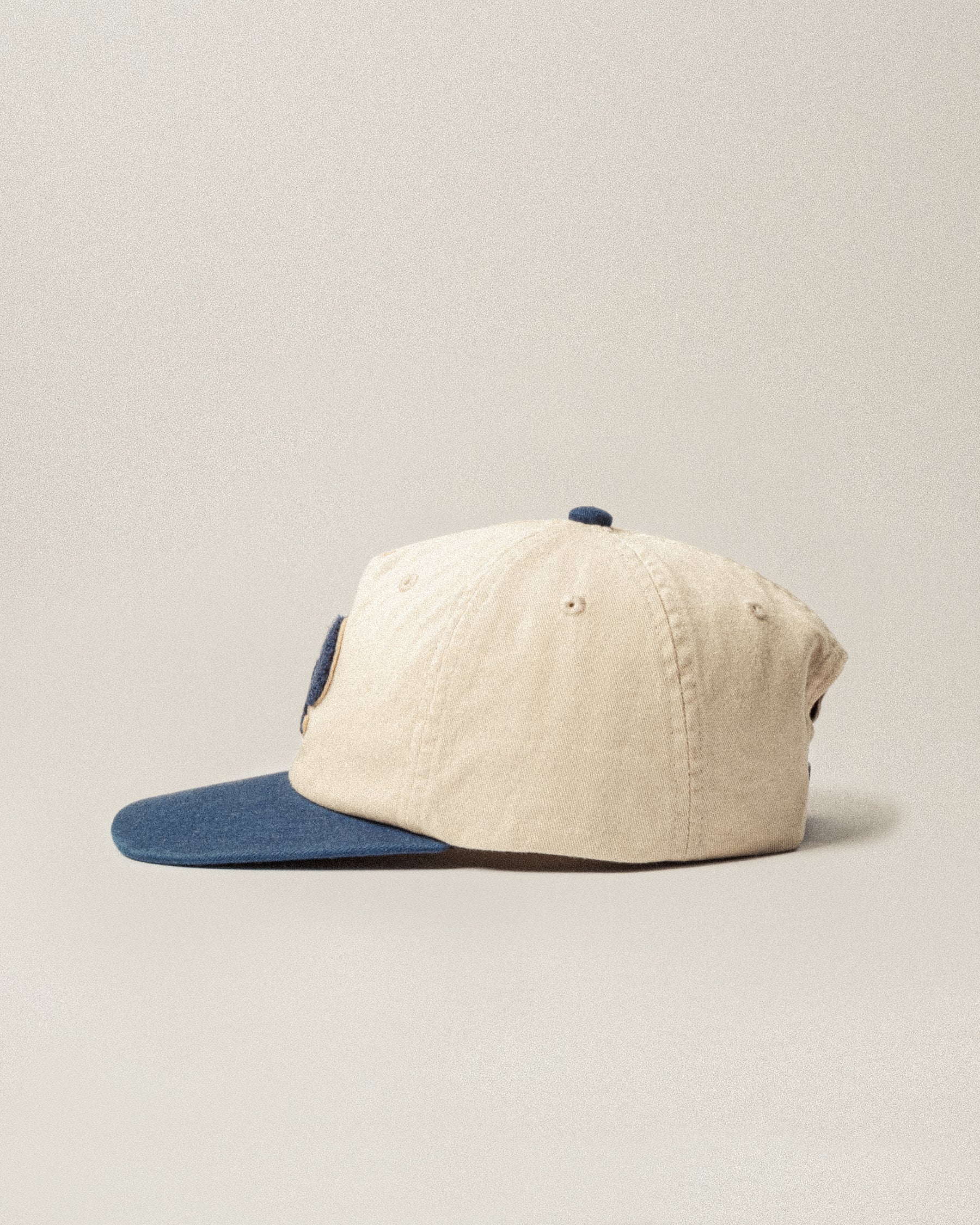 Varsity Cotton 5 Panel Cap - Ecru & Navy - Image 3