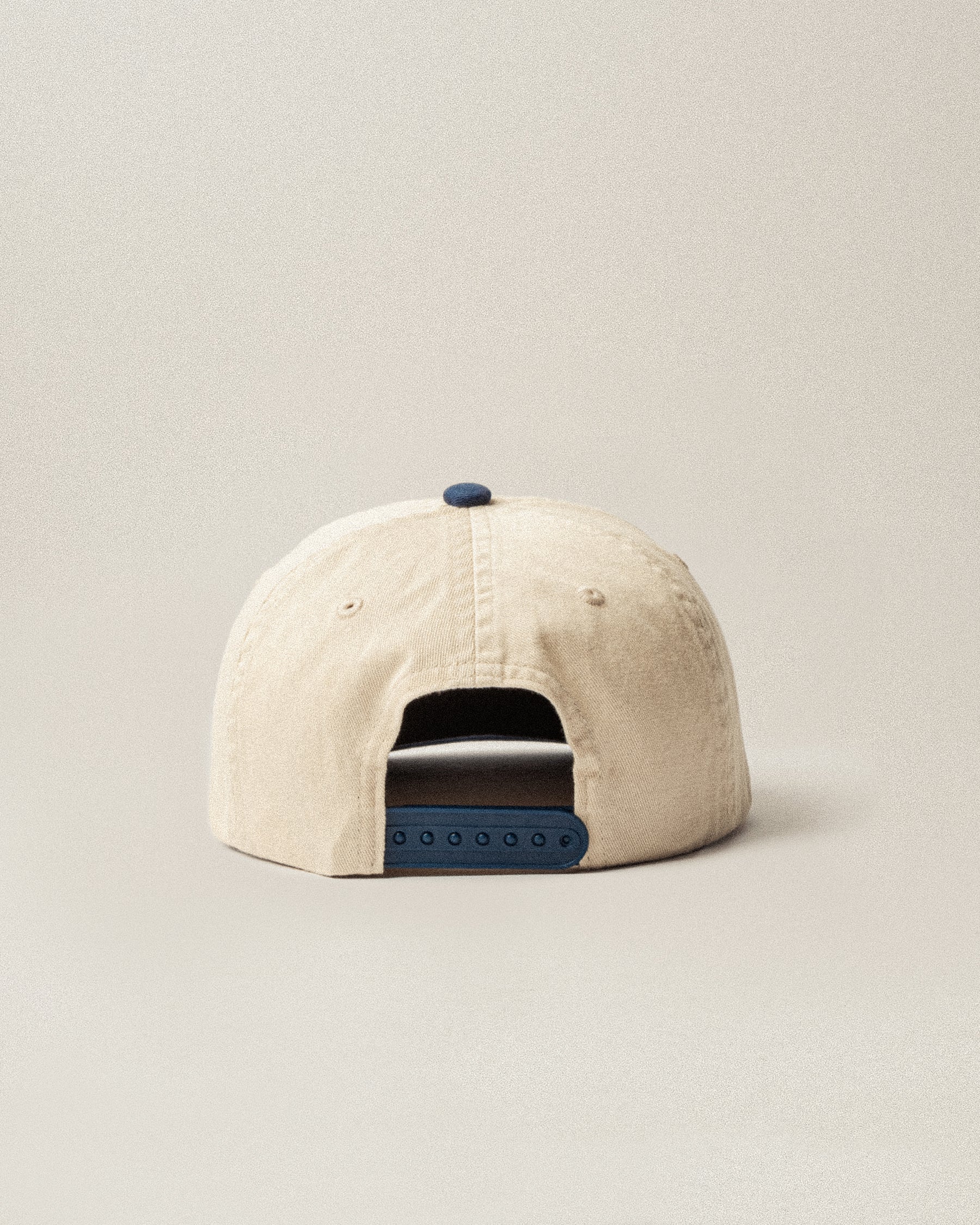 Varsity Cotton 5 Panel Cap - Ecru & Navy - Image 4