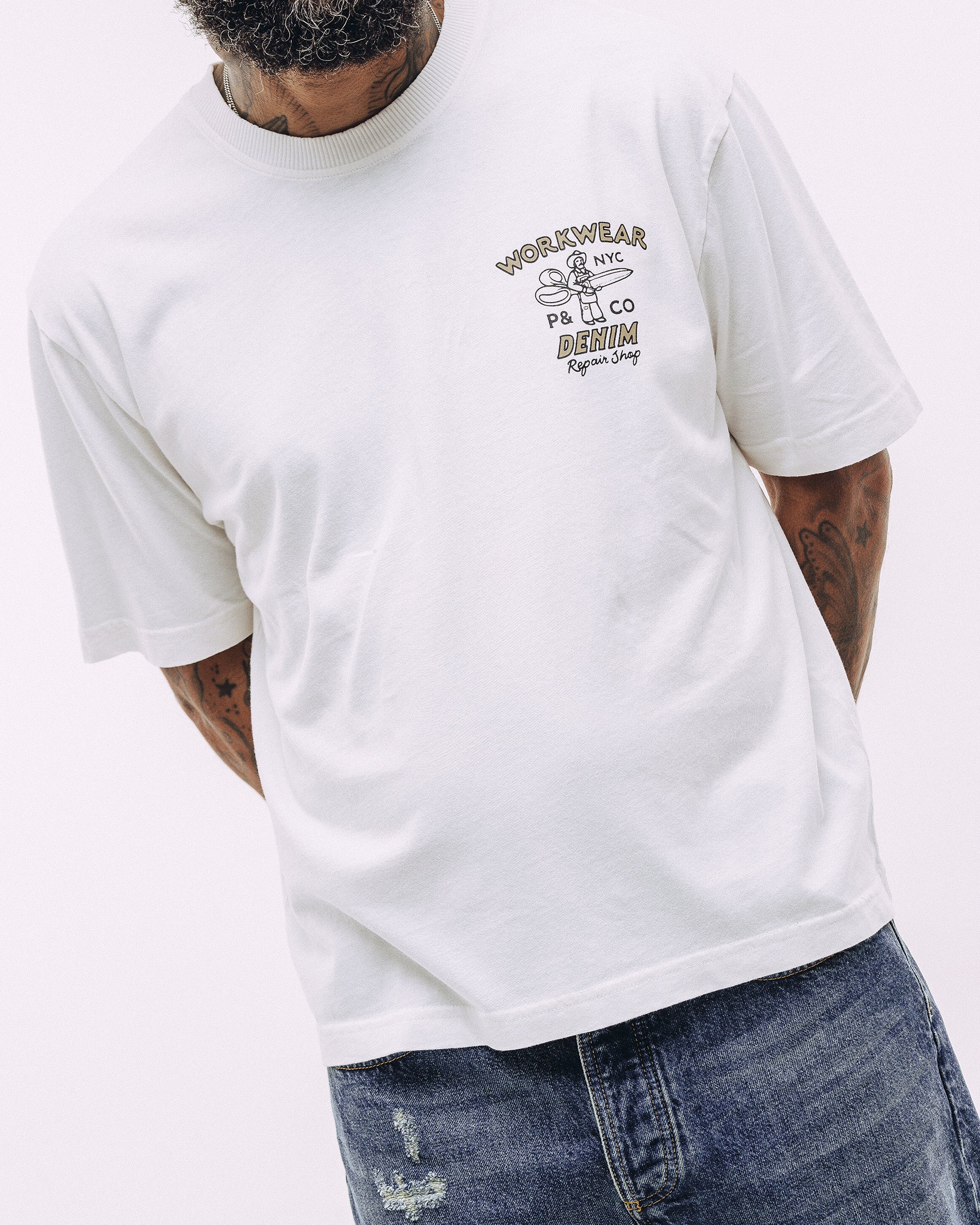 Workwear & Denim Boxy T-Shirt - Off White - Image 8